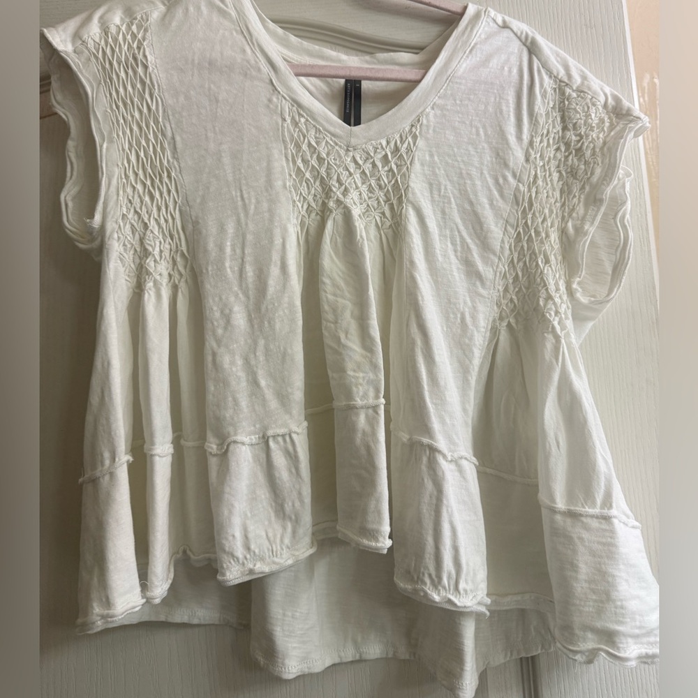 Anthropologie Cream Blouse with Textured Details